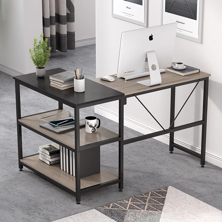 Vekin Furniture high end PC table steel wood computer desk 2 tier storage shelf office desk