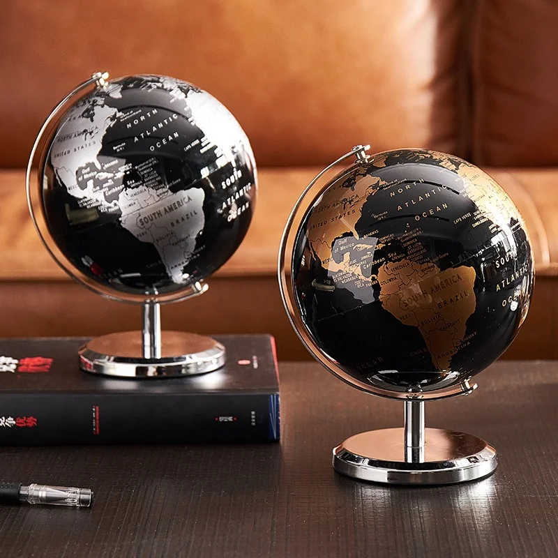 Marble Base Metal World Desk Globe Silver Plastic Rotating Educational Large World Map Earth Globes For Office Decoration