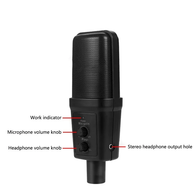 Конденсаторный микрофон OEM USB для караоке с монитором в режиме реального времени, микрофон для наушников