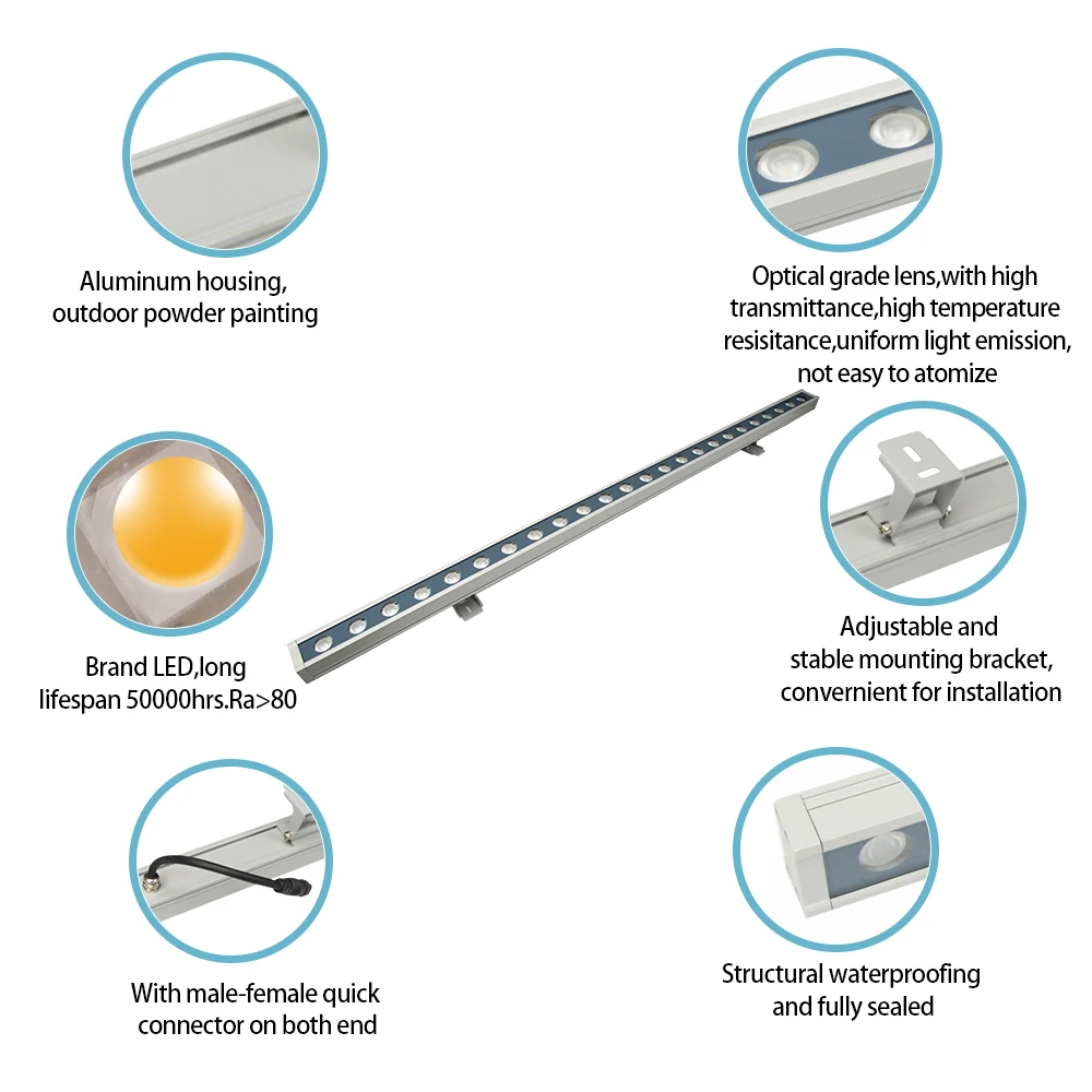 LED linear light 24W outdoor dmx512 rgb led architecture light IP65 facade lighting outdoor building wall washers