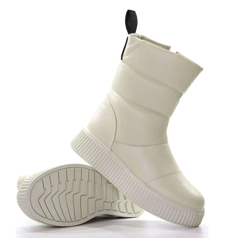 Genuine leather warmly snow boots plush lining winter rain boots