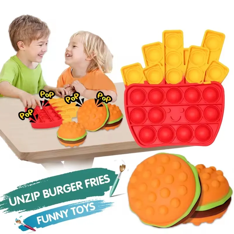 2024 hot sales Kids Adults Stress Relief Party Favors Hamburger Soda Push Bubble Sensory Balls Squeeze Toys