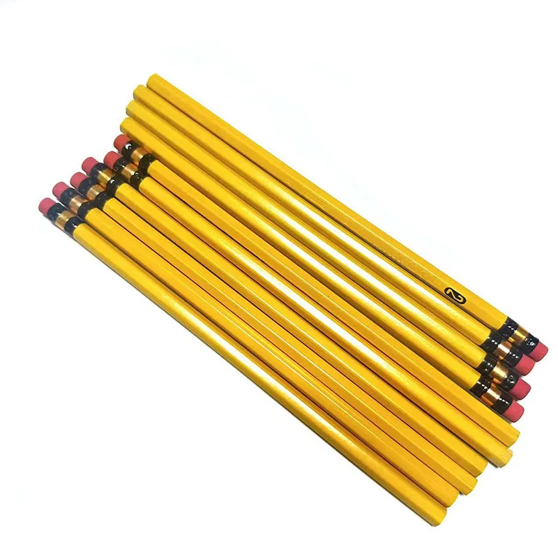 Custom Cheap Yellow Number 2 Pencils With Eraser HB 2B 2H Hexagonal Wooden Pencils In Bulk 7.5' 2# Wood School Office Pencils