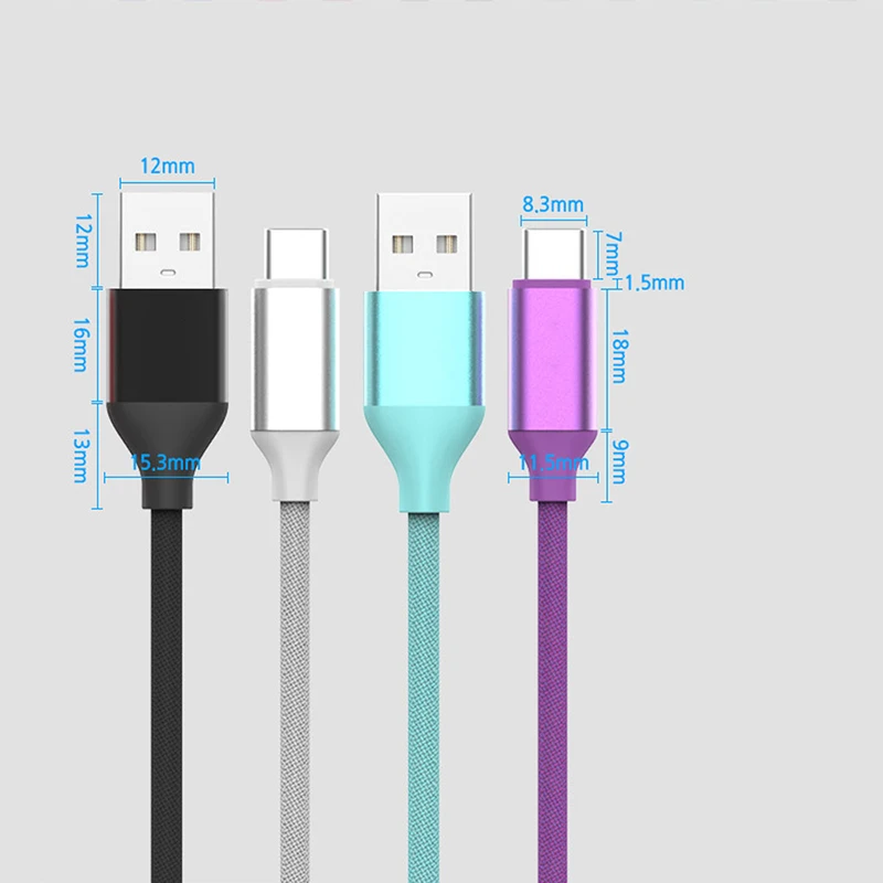 Customized Fabric Braided  3A Usb A to C Fast Charging  Data Cable for Samsung Huawai and Vivo