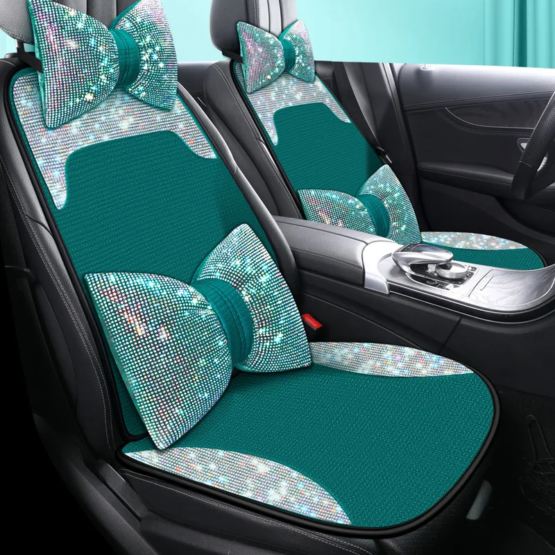 Universal Car Seat Cover Full Set Luxury Shiny Rhinestone Car Cushion Car Accessories Interior Decorative for Girls