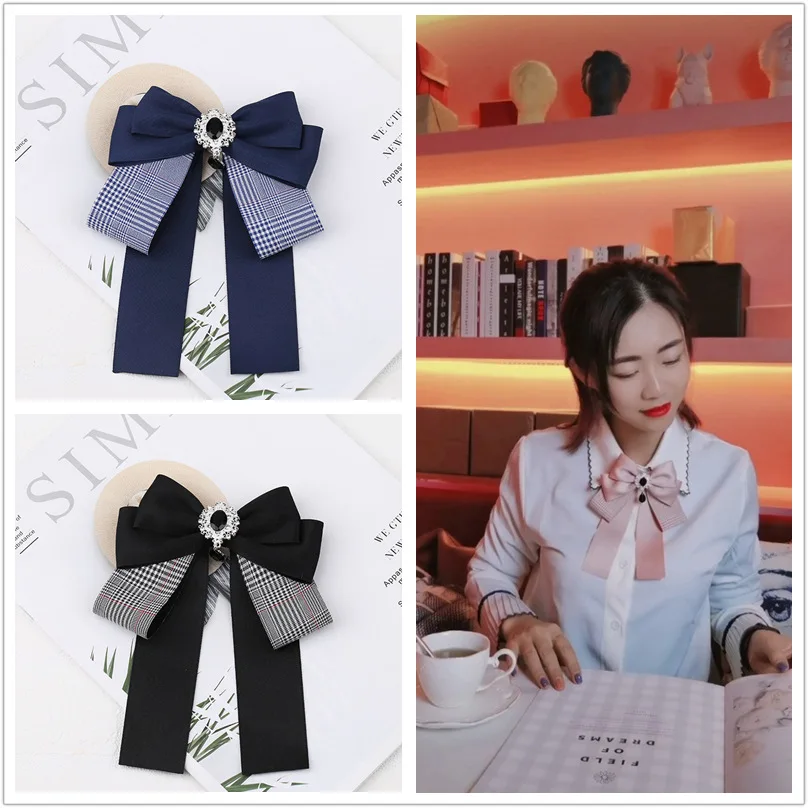 Shirt bow tie female accessories fashion Japanese wild student school uniform rhinestone black