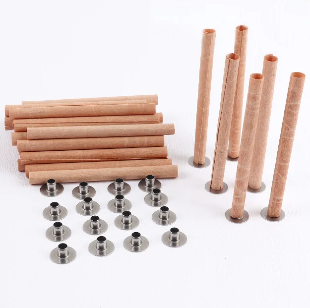 Mescente Natural DIY Candle Making Craft Wooden Round Thick Candlewith Iron Stand