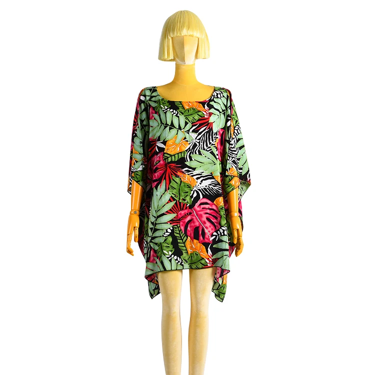 New Arrivals 2021 Poncho Beach Dress Floral Print O-neck Sleeveless Casual Dress Women New Floral Kimono Beach Dress For Summer