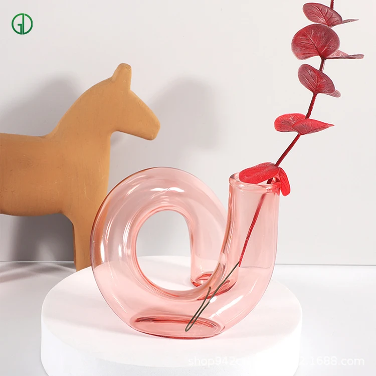 Creative Irregular Curving Tube Glass Vase Household Art Decoration Colored Hand Made Candlestick Glass Vase Flower Vase