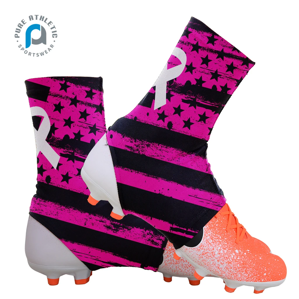 Pure Low MOQ pink ribbon breast cancer awareness Customized sublimation cycling soccer  cleat covers Football youth spats