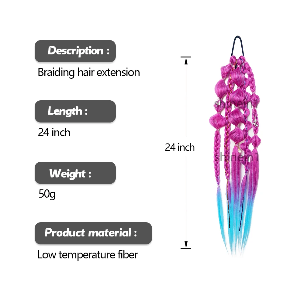 Shinein Festival Colored Pre Stretched Braiding Hair Extensions Synthetic Handmade Braided Bubble Ombre Hair Pony Tail