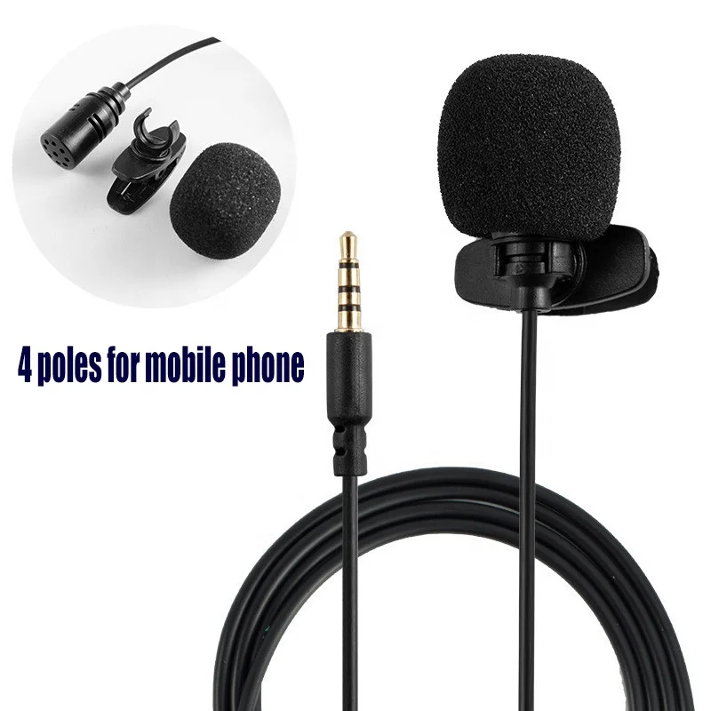 Portable 1.5m Clip-on Lavalier Lapel 3.5mm Mini Microphone Condenser Micro Mic For Phone PC Laptop Computer