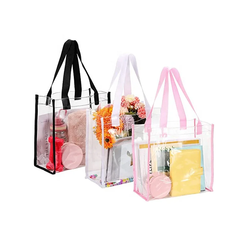 Wholesale Colored clear bags Shopping Bags Waterproof PVC Tote Bags Stadium approved Transparent Handbag