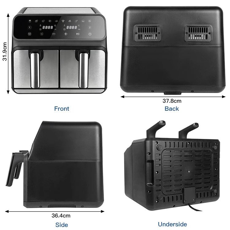 Dual Zone Electric Stainless Steel Air Fryer 8 Liter Cooker 2 Drawers Smart Double Air Fryer 8l Digital Dual Basket Air Fryer