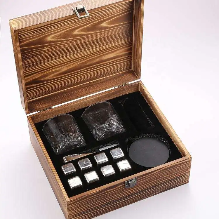 wine glasses stainless graphite whiskey chilling stone gift set in gift wooden box with glass