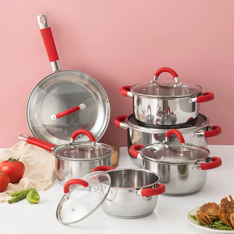 Manufacturer Pot Pan Sets Kaisa Villa 12pcs Stainless Steel Cookware Sets Kitchen Cooking Pots for Induction Cooker