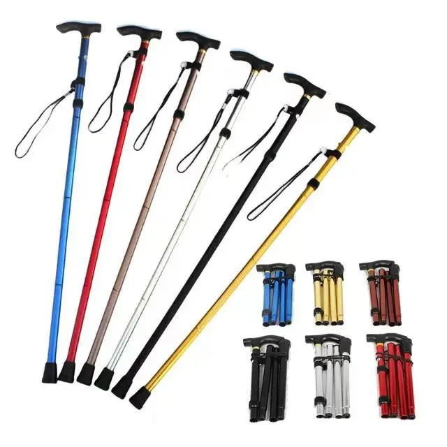 Foldable Walking Stick Aluminum Alloy Cane Portable Trekking Poles Non-slip Lightweight Folding Climbing Walking Stick