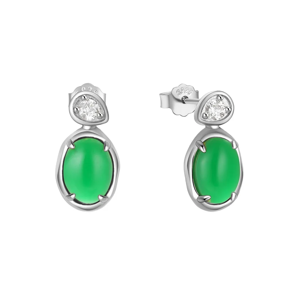 Rainbowking Popular 925 Sterling Silver Classic Luxury Diamond Emerald Earrings Hot Temperament Niche Earrings Female