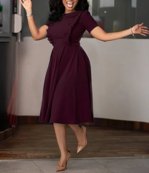 Autumn Elegant Fashion Large Size Soild Office Career Dresses Lady