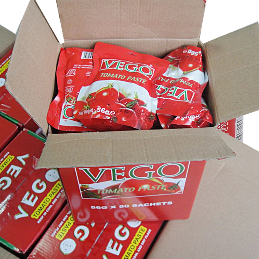 56g tomato paste in standing sachet 100% tomato without additives