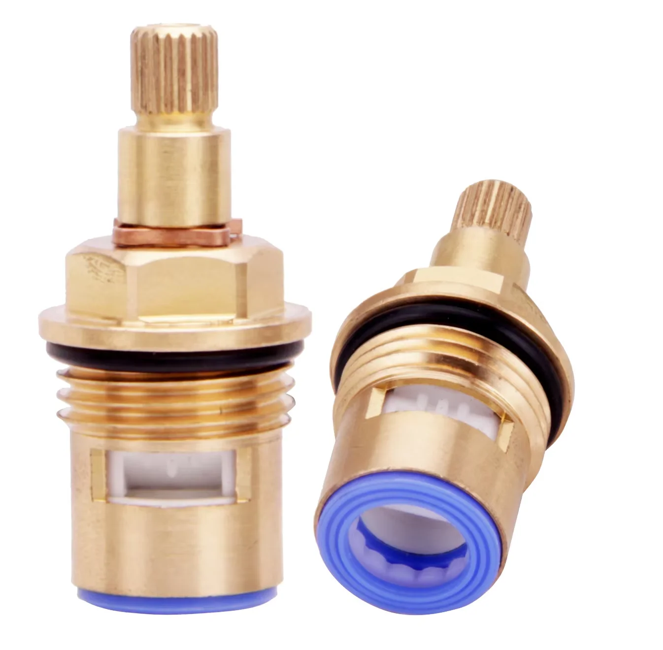 Brass Bathroom Sink Faucet Valve Stem 2pcs Hot Cold Ceramic Disc 20 Teeth Quarter Turn 1/2,50mm x 10mm Spline Length Faucet