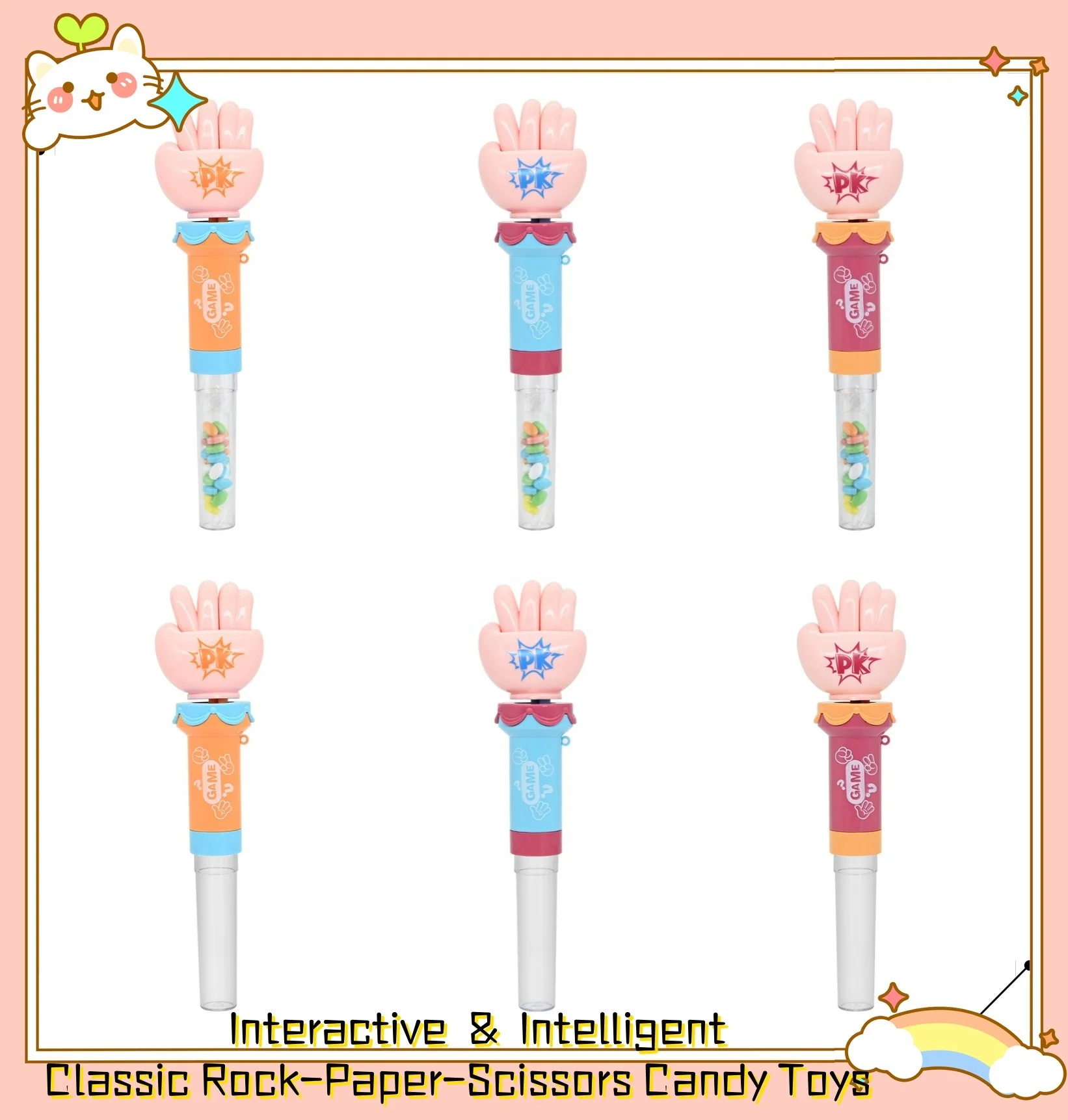 2024 Novelty design macaron color Interactive and Intelligence candy toy educational Rock-Paper-Scissors toy candy for kids