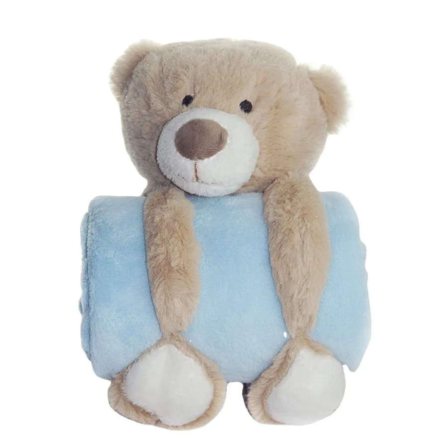 G907 Khaki Color Fluffy Plush Bear with Security Blanket for Child Adorable Cartoon Dolls Plush Bear Stuffed Animal