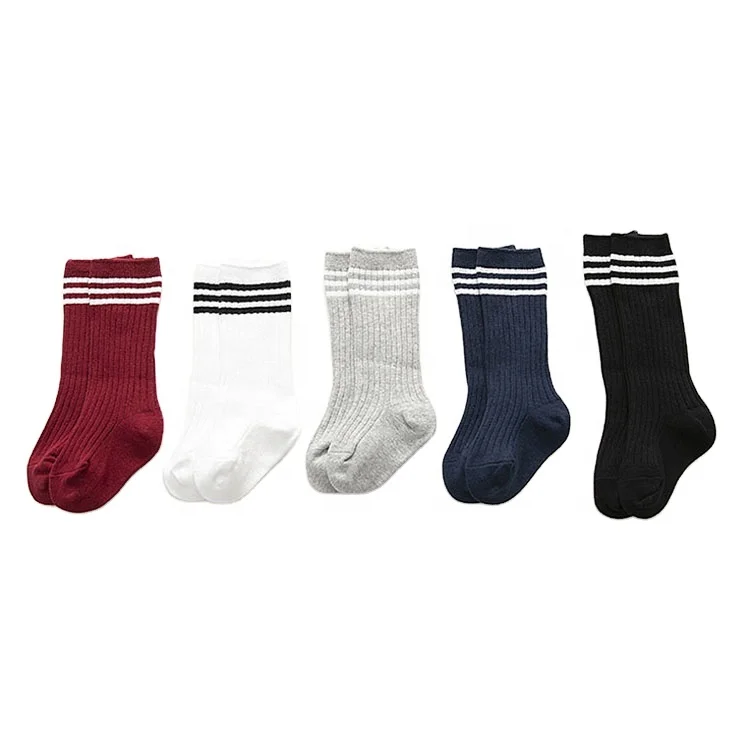Custom Children Stocking Cotton Stripes Knee High Sport School Socks For Kids