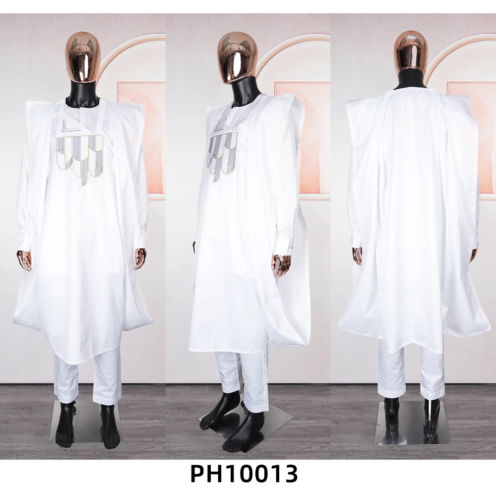H & D New Style African Men Outfit Agbada Riche 100% Cotton Clothing Men Agbada Embroidery 3 Pieces Suit