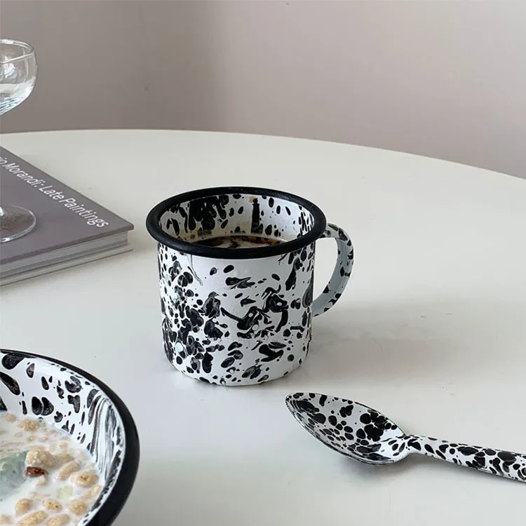 Cutelife Nordic Vintage Black Splash Enamel Marble Design Dinnerware Set Home Decor Dishes Plates Mug Bowls Porcelain Dinner Set