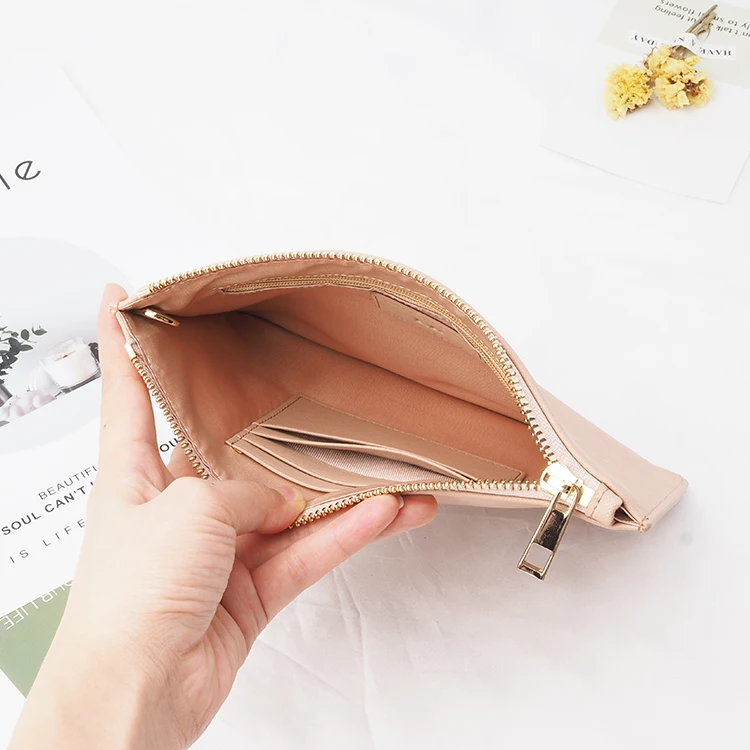 100% genuine saffiano leather custom woman zipper clutch bag