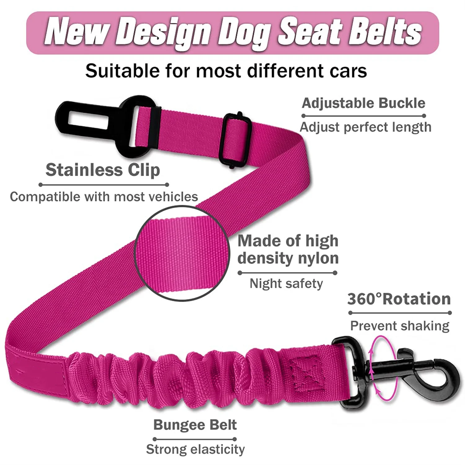 durable retractable heavy duty elastic dog car seatbelts adjustable vehicle nylon pet safety seat belts