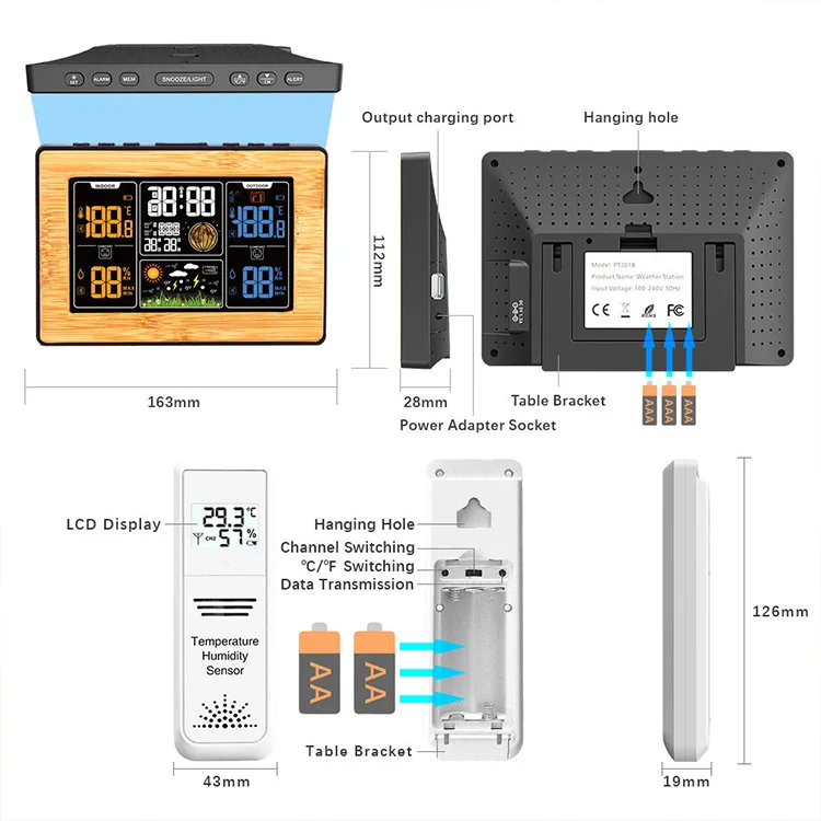 Digital Thermometer Hygrometer Weather Station Clocks Temperature with Hygrometer Indoor And Outdoor Temperature Hygrometer