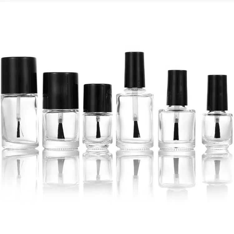 Hot Sale Small Round Glass Nail Bottles 15ml Empty Nail Polish Bottles with Brush and Black Gold Wooden Cap