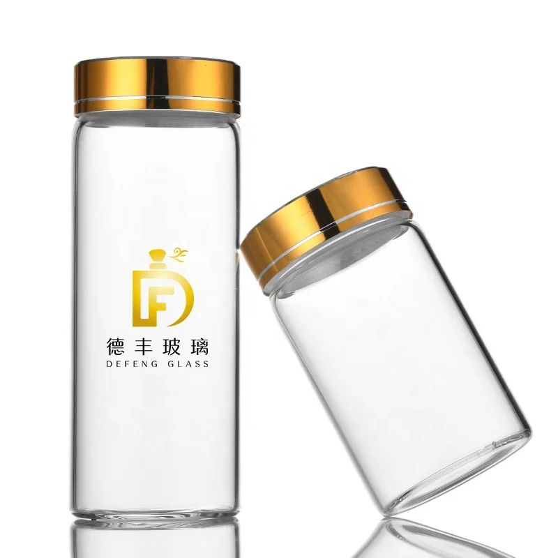 Custom Empty Glass Storage Containers Kitchen Pasta Candy Glass Spice Jars Glass Tube With Golden Lid