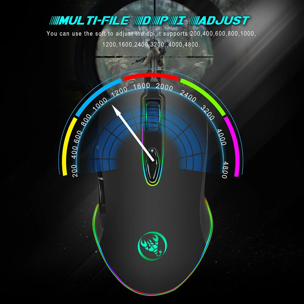 Mechanical Mouse Gaming Mouse USB Wired Max. 4800DPI Programming 6 Buttons Breathing LED Mouse Gamer for PC Laptop Black