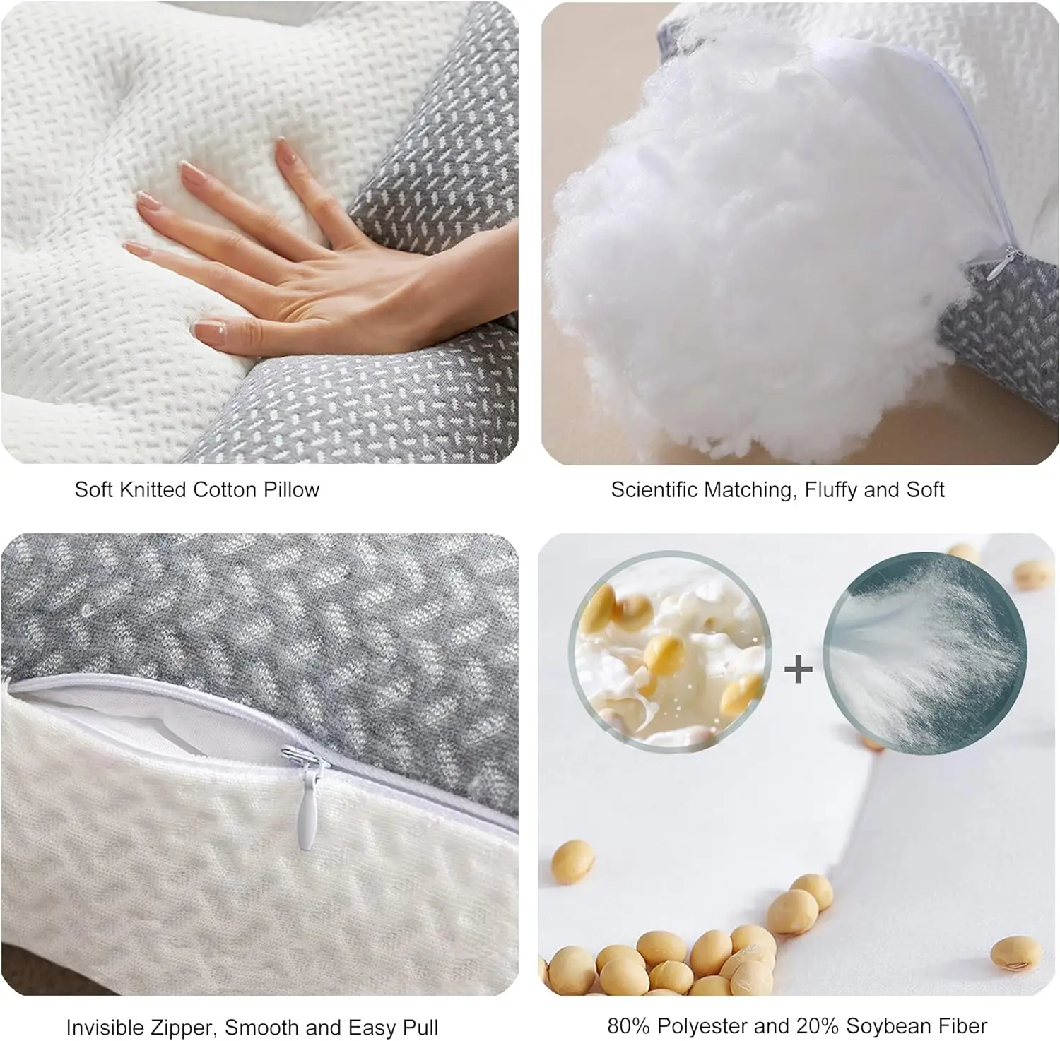 Ergonomic Sleeping Pillow for Neck Pain with adjustable Height Microfiber Soybean Fiber Orthopedic Bed Pillow for Healthy Sleep