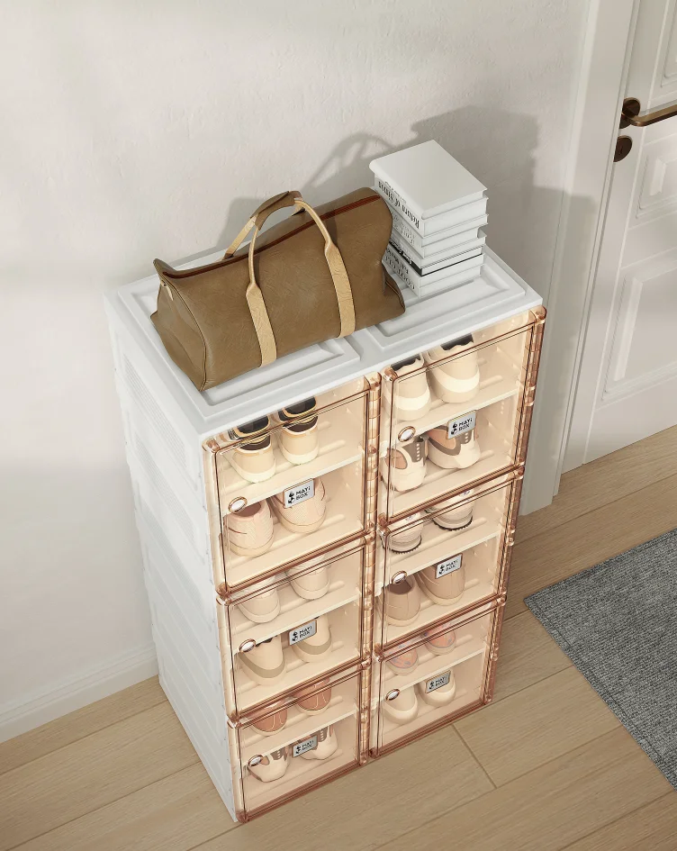 Shoe Organizer Storage Box, Portable Folding Shoe Rack for Closet with Magnetic Clear Door,Large Sneaker Cabinet Bins All-in-one