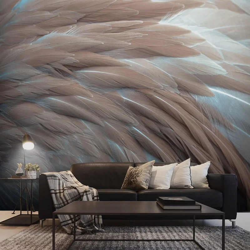 Nordic feather wallpaper self-adhesive  TV background wallpaper living room broadcast room bedroom wallpaper 3d stereo mural