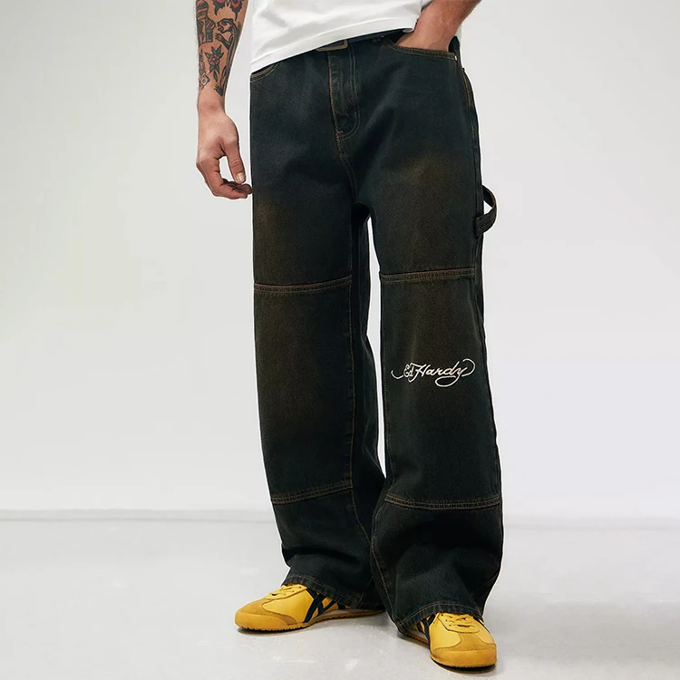 Custom OEM Heavyweight baggy Jeans 100% Cotton Multi Pocket cargo pants jeans men Straight Wide Leg Jogger Skater jnco jeans