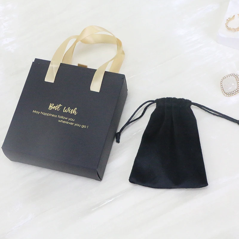Wholesale Green Custom Logo Jewelry drawstring Pouch Cardboard One Set Jewelry Box Set