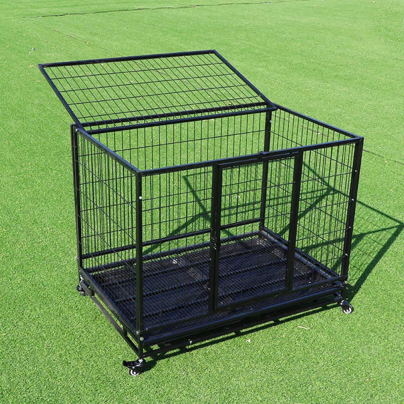 Luxury metal dog crates new design xl xxl black large dog cages stainless steel kennels outdoor with roof for sale