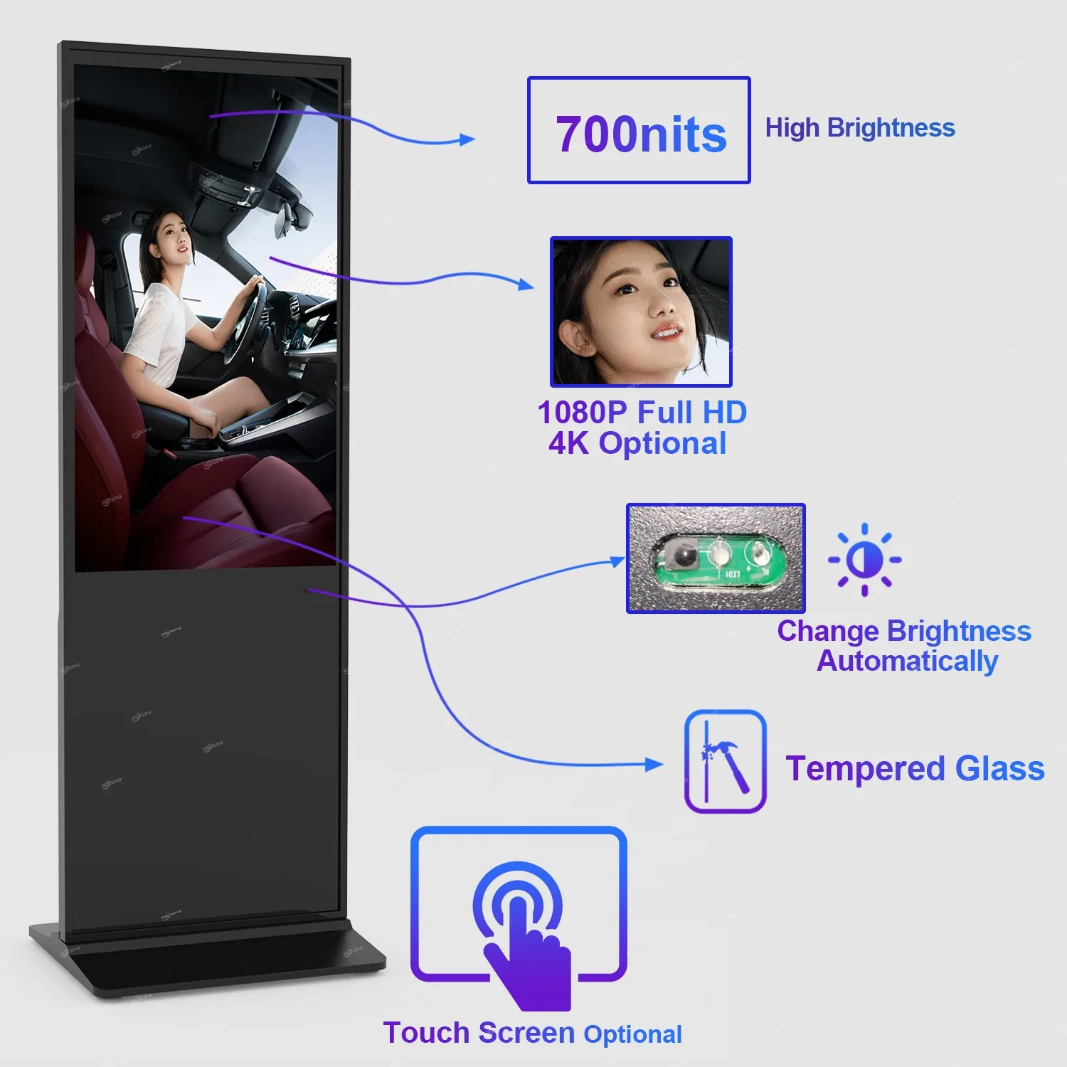 360SPB IFS43C 43-inch indoor floor standing digital signage advertising 700 nits for retail stores hospital