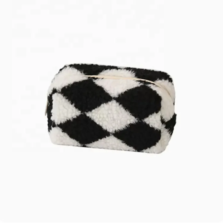 Korea style popular Plaid plush stuffed toy pencil case make up case with zipper