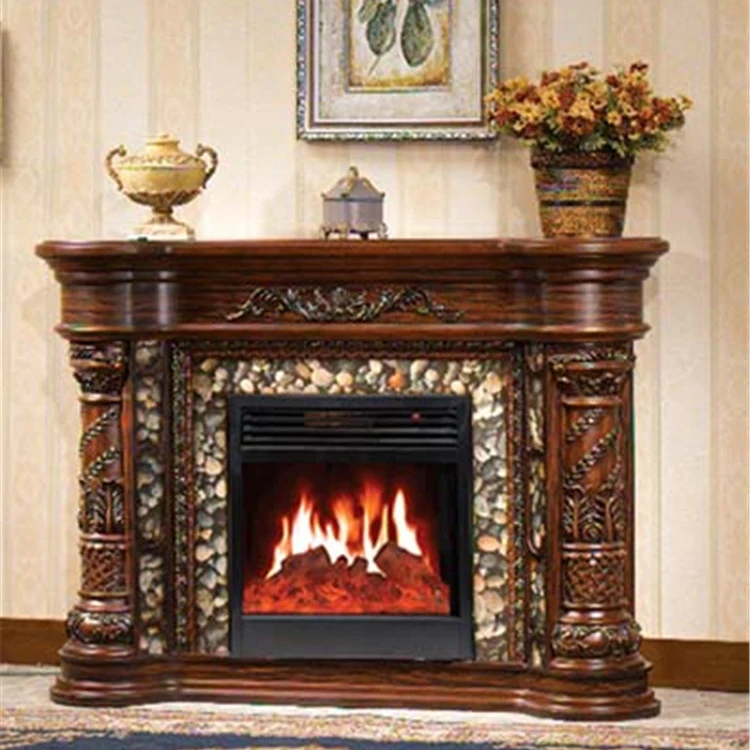 wooden and resin mantel indoor fireplace for decoration and heating