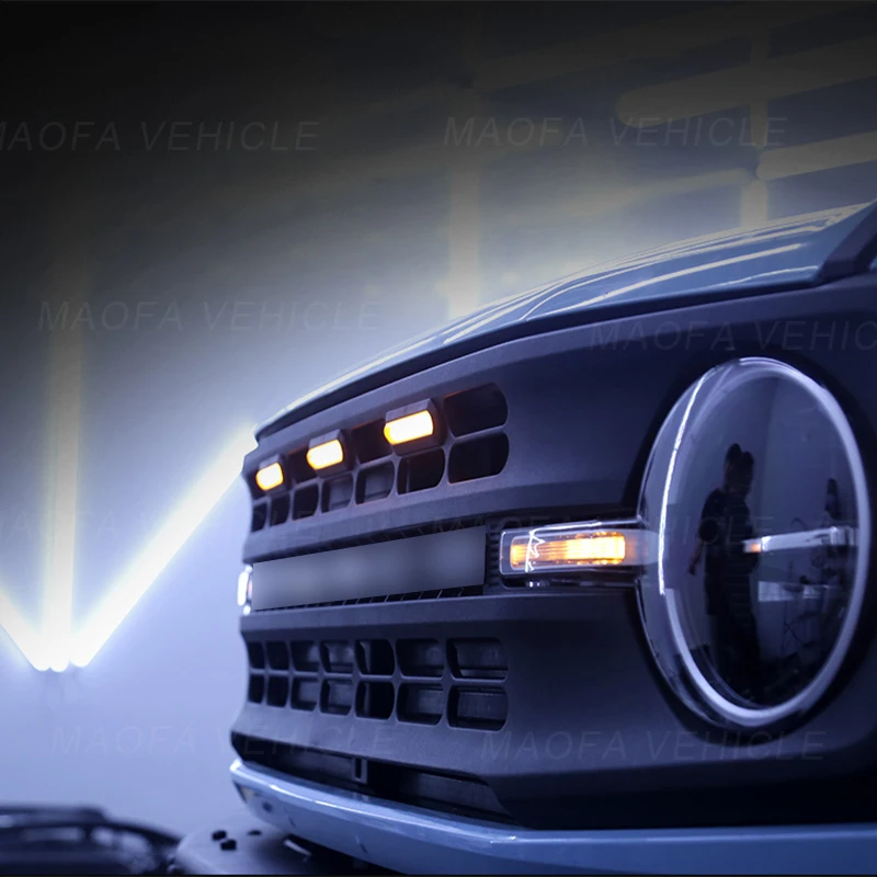 2021 2022 2023 Car exterior accessories Front Bumper Grille yellow light yellow Raptor led lights For Ford Bronco 2/4 Door