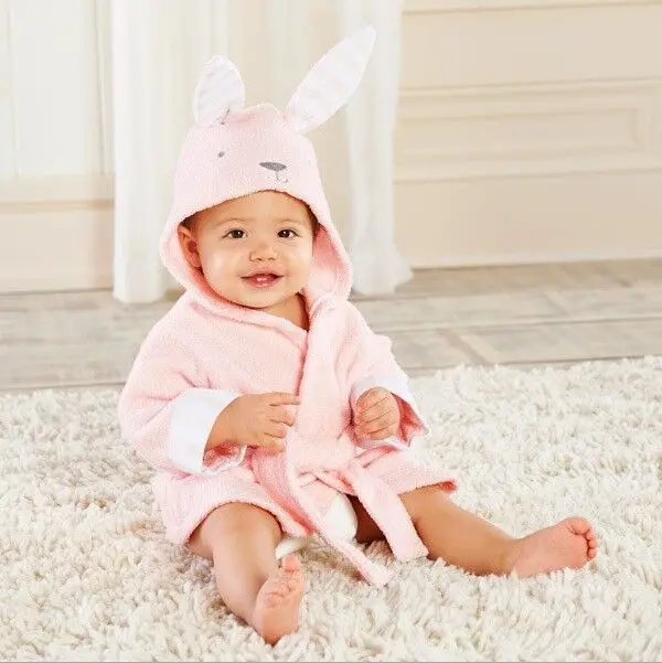 Wholesale 100% Organic Cotton Baby Towel With Hood Grey Elephant Embroidery Hooded Kids Bath Towels Bathrobe