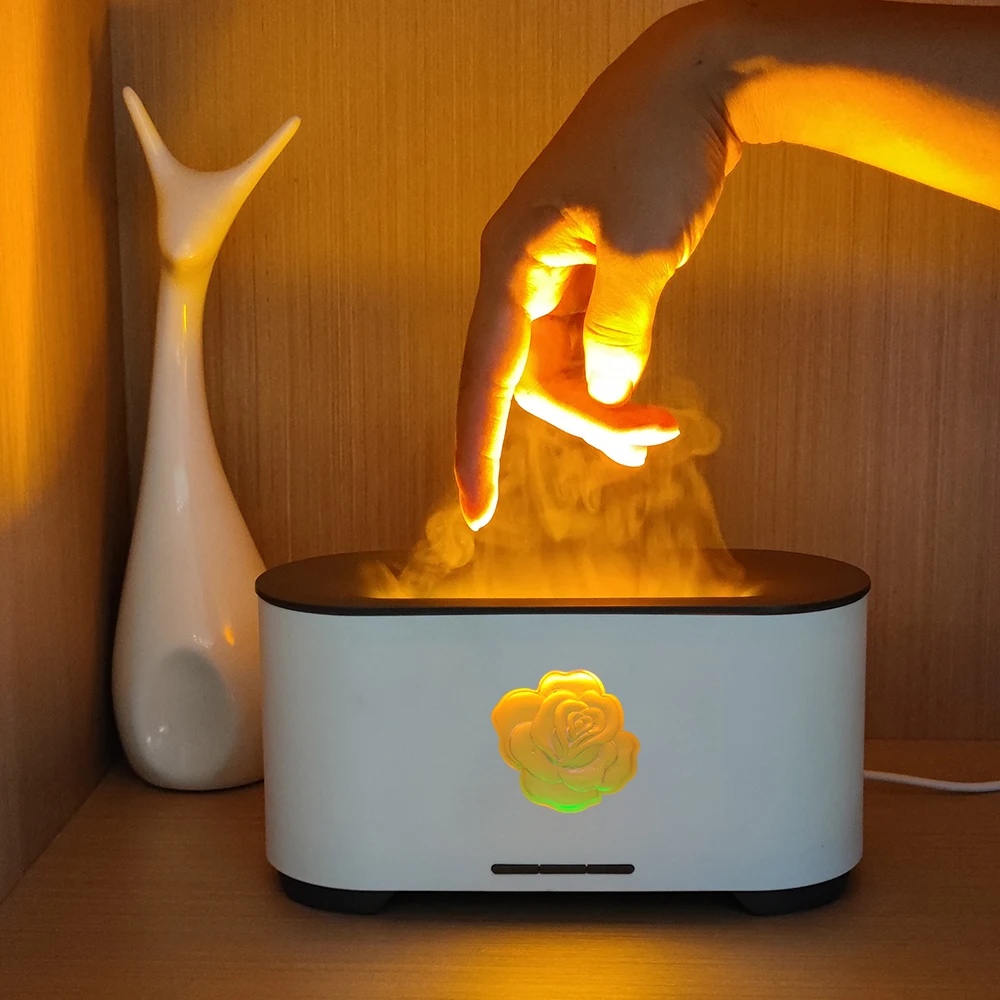 230ml Simulation Rose LED Night Light with 3D Flame Water Atomizing Air Essential Oil Aroma Diffuser 2022