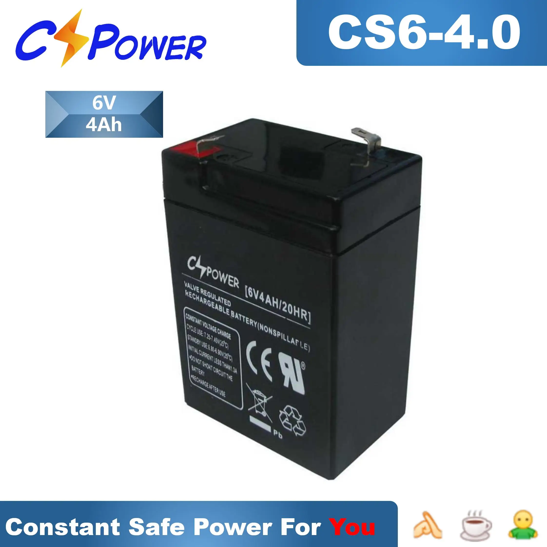 CSPower Emergency Lighting Sun Light 6V 4Ah Deep Cycle Battery CS6-4