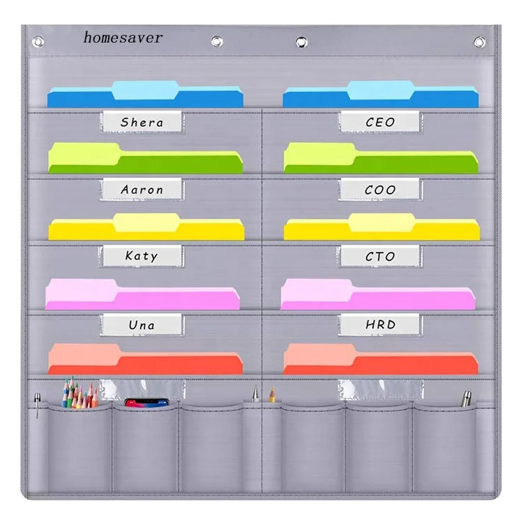 Hanging File Folders Document Wall Mount Storage Holder Pocket Chart for Magazine Notebooks Planners Paper